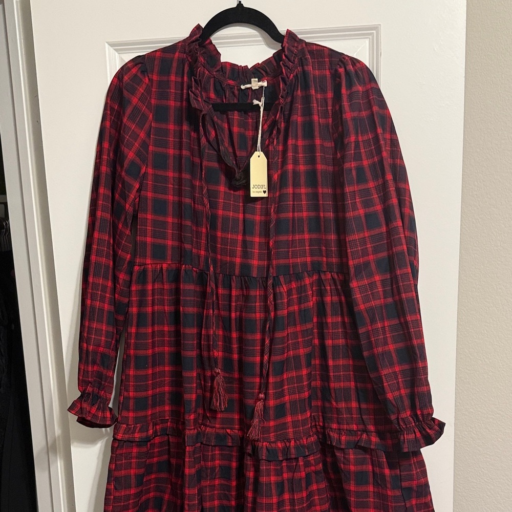 Joie Red Navy Tartan Plaid Dress NWT